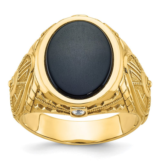 14k Yellow Gold Men's Onyx and 1/10 carat Diamond Complete Ring