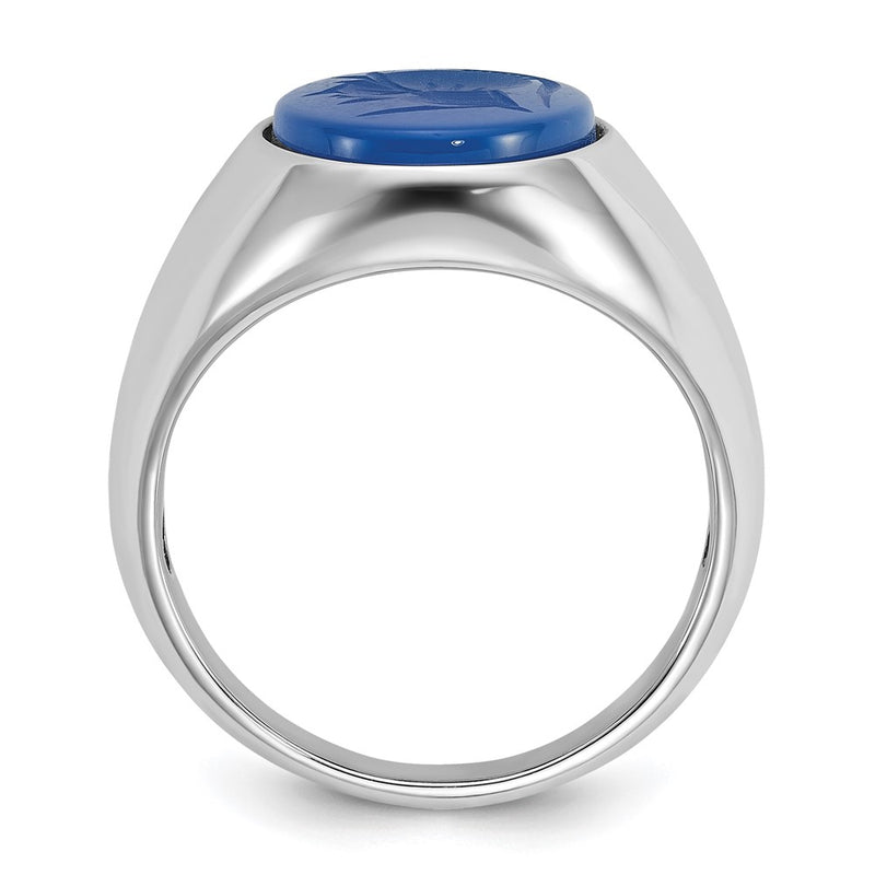 14k White Gold Men's Blue Agate Complete Ring