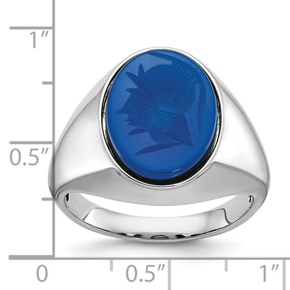 14k White Gold Men's Blue Agate Complete Ring