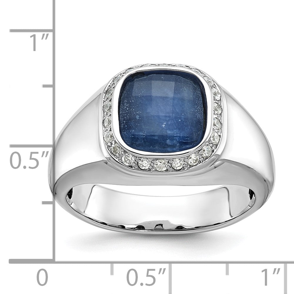 14k White Gold Men's Sapphire Doublet Stone and 1/5 carat Diamond Complete Ring
