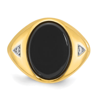 14k Yellow Gold Men's Oval Onyx and 1/15 carat Diamond Complete Ring