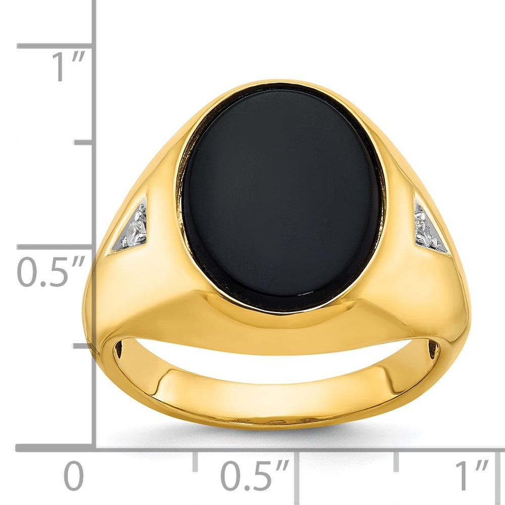 14k Yellow Gold Men's Oval Onyx and 1/15 carat Diamond Complete Ring