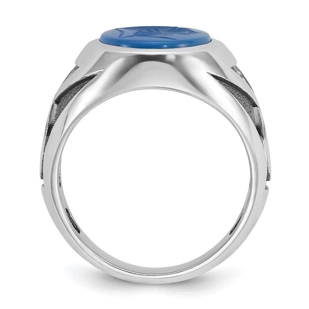 14k White Gold Men's with Black Rhodium Blue Agate Complete Ring
