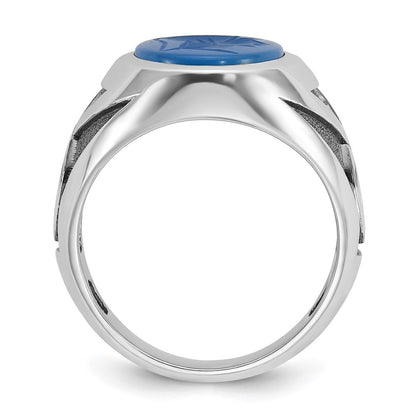 14k White Gold Men's with Black Rhodium Blue Agate Complete Ring