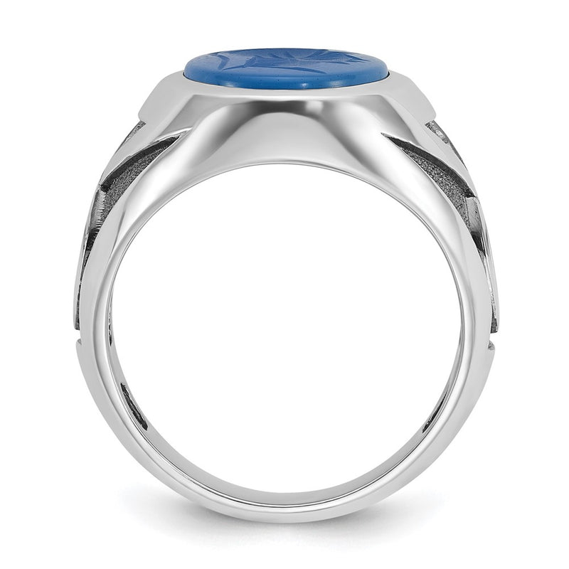 14k White Gold Men's with Black Rhodium Blue Agate Complete Ring