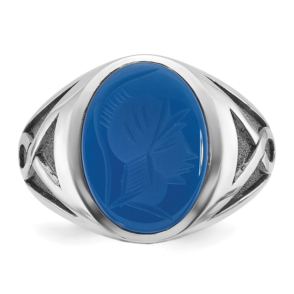 14k White Gold Men's with Black Rhodium Blue Agate Complete Ring