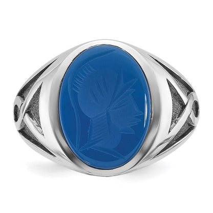14k White Gold Men's with Black Rhodium Blue Agate Complete Ring
