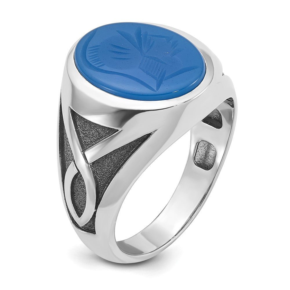 14k White Gold Men's with Black Rhodium Blue Agate Complete Ring