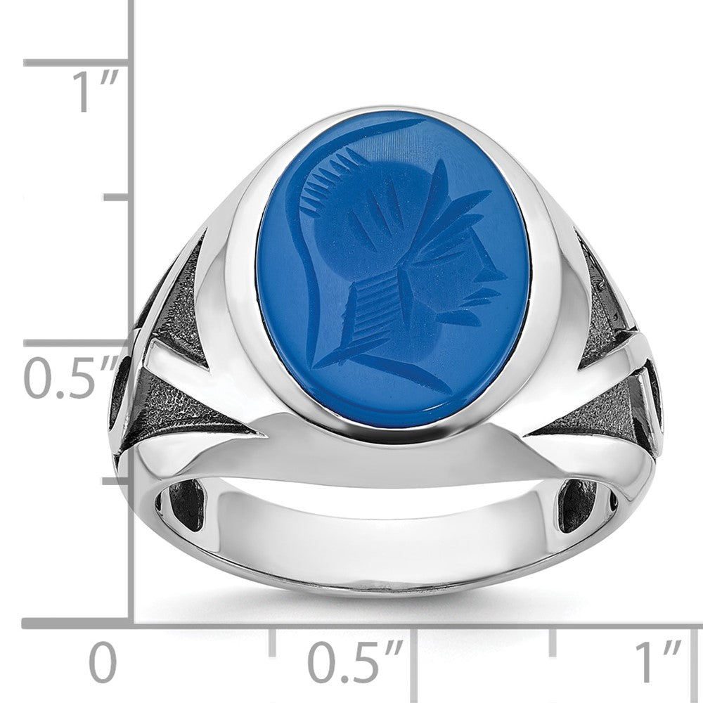 14k White Gold Men's with Black Rhodium Blue Agate Complete Ring