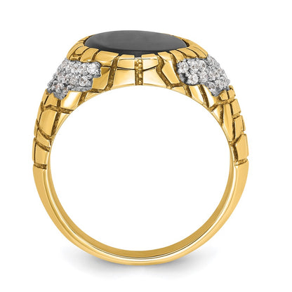 14k Yellow Gold Men's Onyx and 7/8 carat Diamond Nugget Complete Ring
