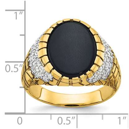 14k Yellow Gold Men's Onyx and 7/8 carat Diamond Nugget Complete Ring