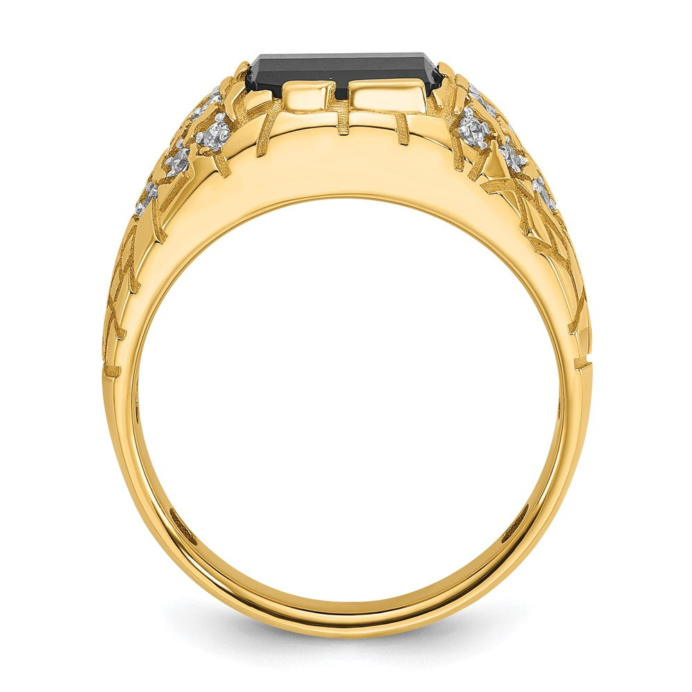 14k Yellow Gold Men's Onyx and 1/4 carat Diamond Nugget Complete Ring