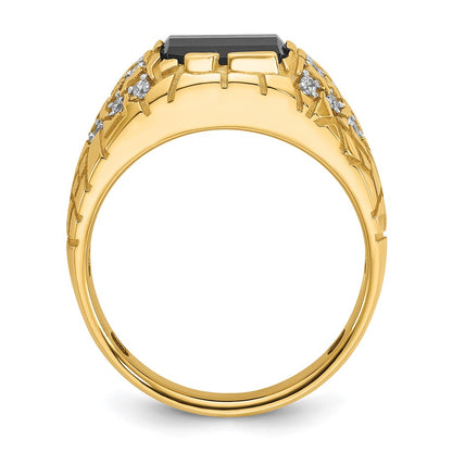 14k Yellow Gold Men's Onyx and 1/4 carat Diamond Nugget Complete Ring