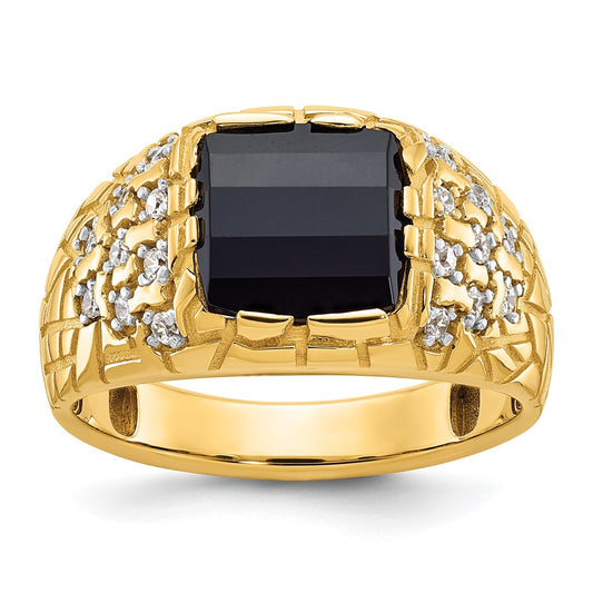 14k Yellow Gold Men's Onyx and Diamond Nugget Ring Mounting
