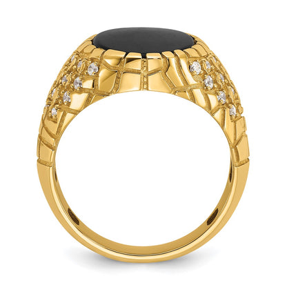 14k Yellow Gold Men's Onyx and 1/2 carat Diamond Nugget Complete Ring