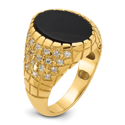 14k Yellow Gold Men's Onyx and 1/2 carat Diamond Nugget Complete Ring
