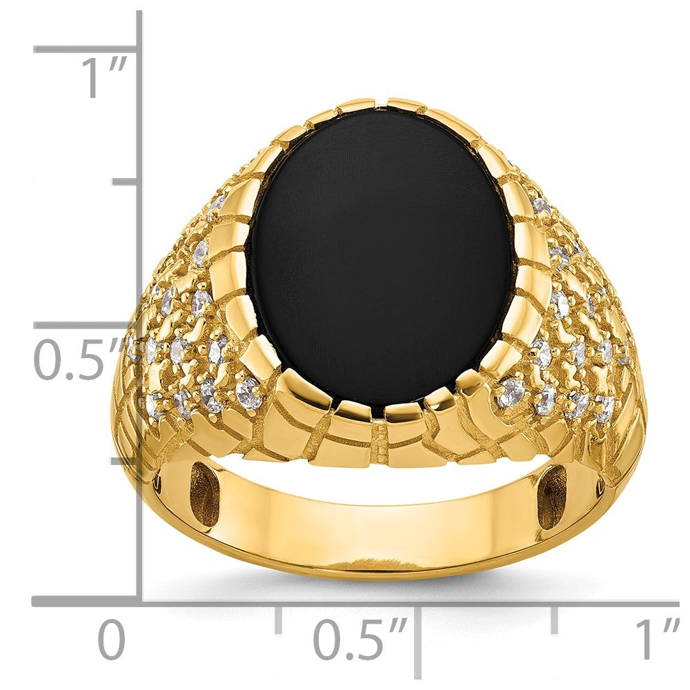 14k Yellow Gold Men's Onyx and 1/2 carat Diamond Nugget Complete Ring