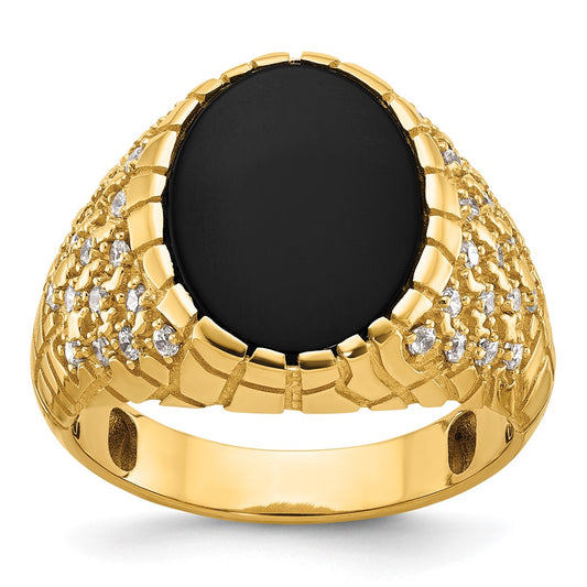 14k Yellow Gold Men's Onyx and 1/2 carat Diamond Nugget Complete Ring