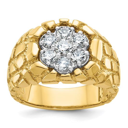 14k Two-tone Gold Men's Two-tone Gold Men's 1 carat Diamond Nugget Cluster Complete Ring