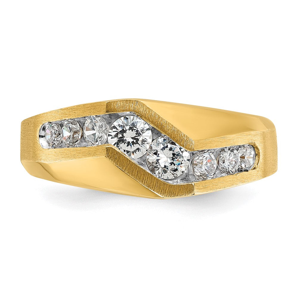 14k Yellow Gold Men's Polished and Satin 1 carat Diamond Complete Ring