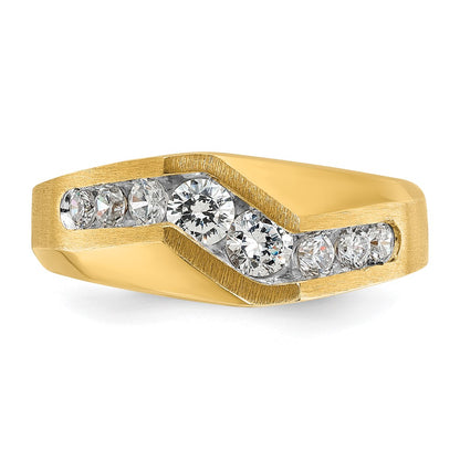 14k Yellow Gold Men's Polished and Satin 1 carat Diamond Complete Ring