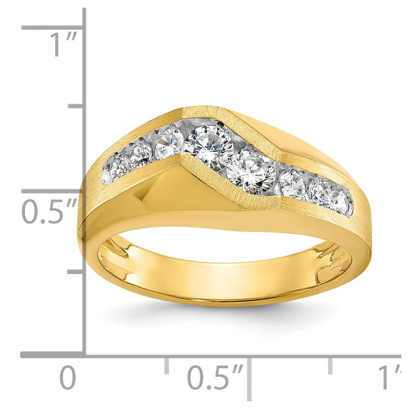 14k Yellow Gold Men's Polished and Satin 1 carat Diamond Complete Ring