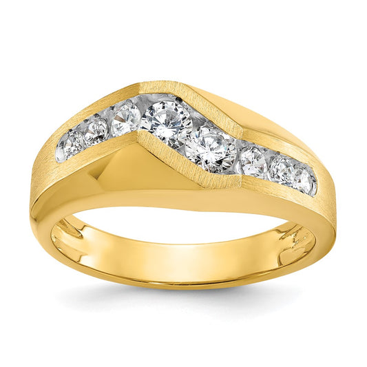 14k Yellow Gold Men's Polished and Satin 1 carat Diamond Complete Ring