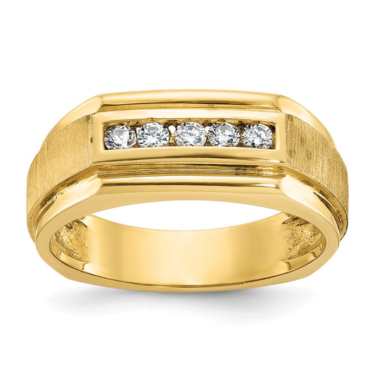 14k Yellow Gold Men's Polished and Satin 1/4 carat Diamond Complete Ring