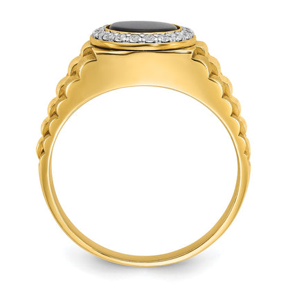 14k Two-tone Gold Men's Onyx and 1/5 carat Diamond Complete Ring