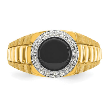 14k Two-tone Gold Men's Onyx and 1/5 carat Diamond Complete Ring