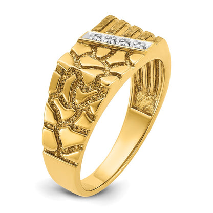 14k Yellow Gold Men's Diamond Nugget Complete Ring