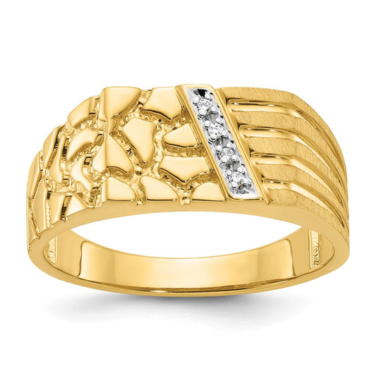 14k Yellow Gold Men's Diamond Nugget Complete Ring