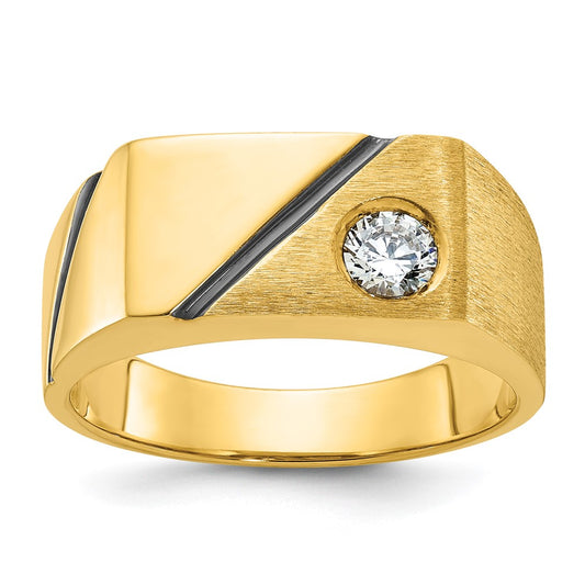 14k Yellow Gold with Black Rhodium Men's Polished and Satin 1/4 carat Diamond Complete Ring