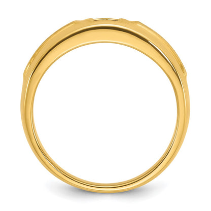 14k Yellow Gold Men's Polished and Satin 1/6 carat Diamond Complete Ring