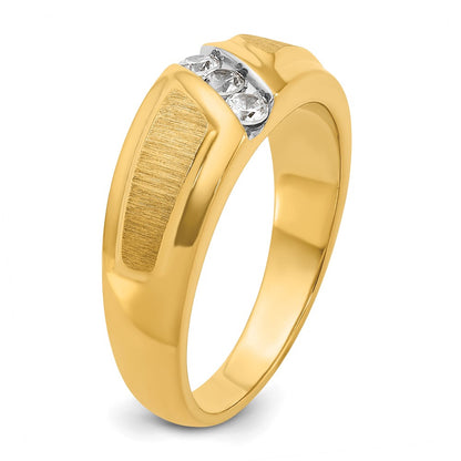 14k Yellow & Rhodium Gold Men's Polished and Satin 1/4 carat Diamond Complete Ring