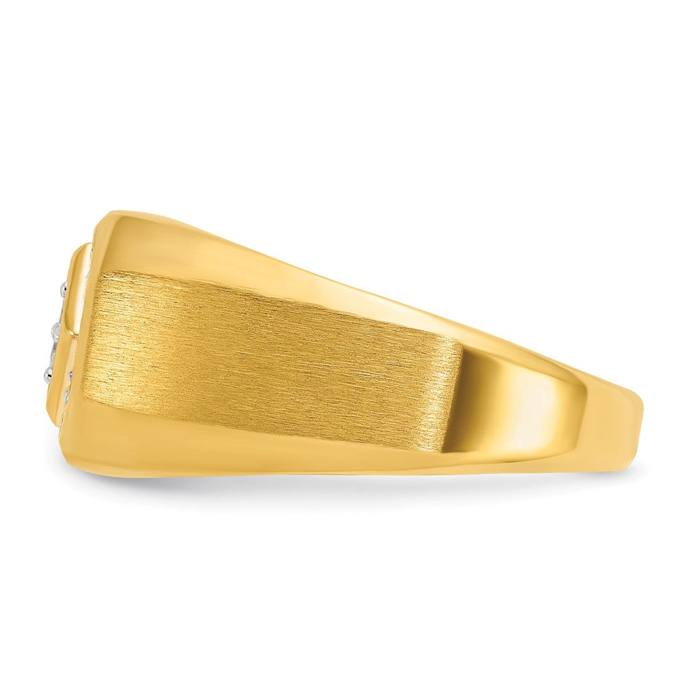 14k Yellow Gold Men's Polished and Satin 1/6 carat Diamond Complete Ring