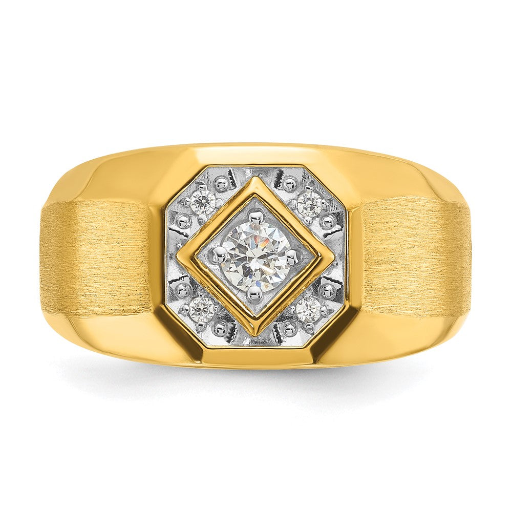 14k Yellow Gold Men's Polished and Satin 1/6 carat Diamond Complete Ring