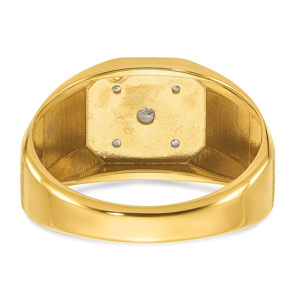 14k Yellow Gold Men's Polished and Satin 1/6 carat Diamond Complete Ring