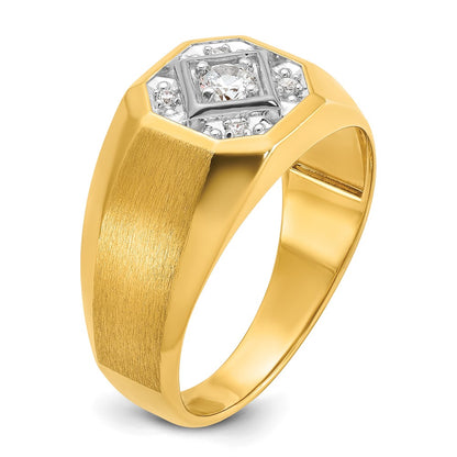 14k Yellow Gold Men's Polished and Satin 1/6 carat Diamond Complete Ring