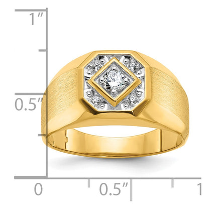 14k Yellow Gold Men's Polished and Satin 1/6 carat Diamond Complete Ring
