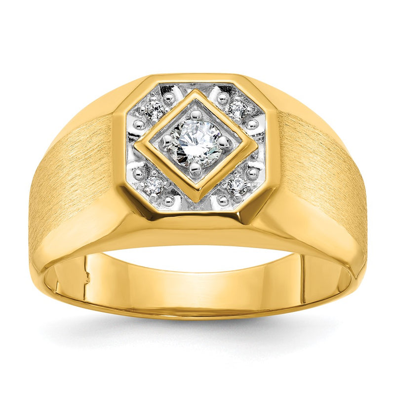 14k Yellow Gold Men's Polished and Satin 1/6 carat Diamond Complete Ring