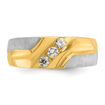 14k Two-tone Gold Men's Polished and Satin 1/4 carat Diamond Complete Ring