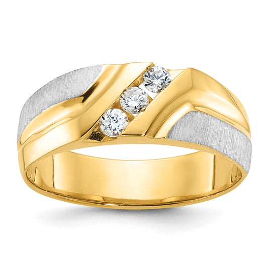 14k Two-tone Gold Men's Polished and Satin 1/4 carat Diamond Complete Ring