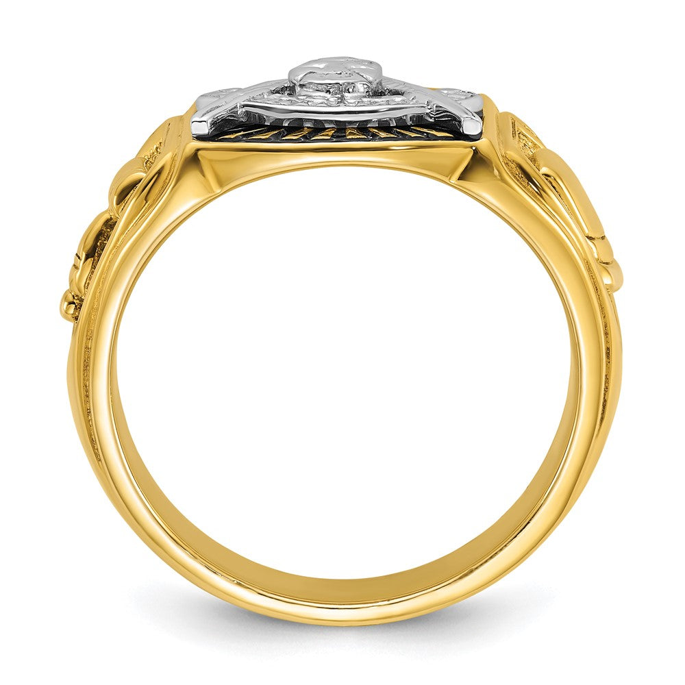 14k Two-tone Gold Men's Polished and Textured with Black Enamel Past Master Masonic Ring