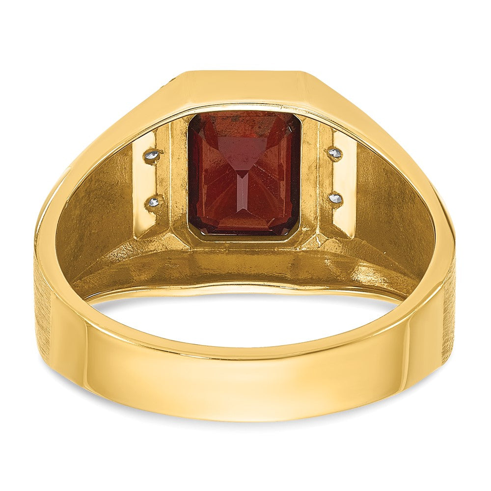 14k Yellow Gold Men's Polished and Satin Created Ruby and 1/20 carat Diamond Complete Ring