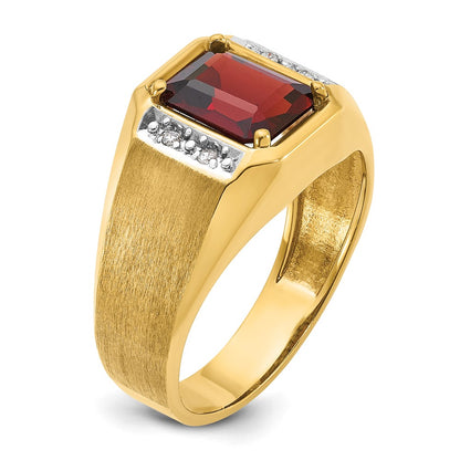 14k Yellow Gold Men's Polished and Satin Created Ruby and 1/20 carat Diamond Complete Ring