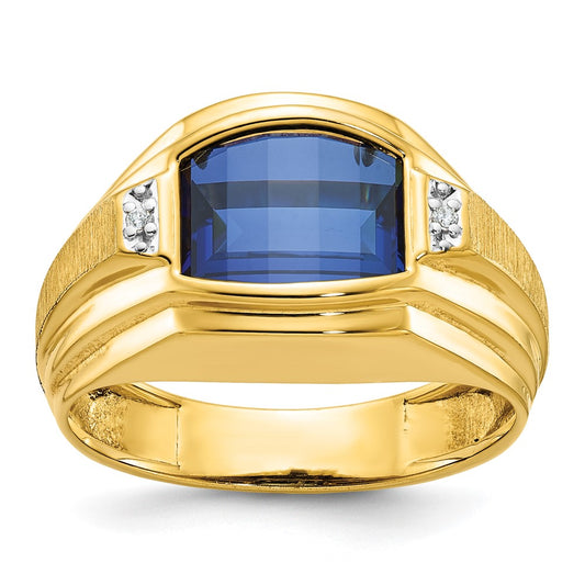 14k Yellow Gold Men's Polished and Satin Gemstone and Diamond Ring Mounting