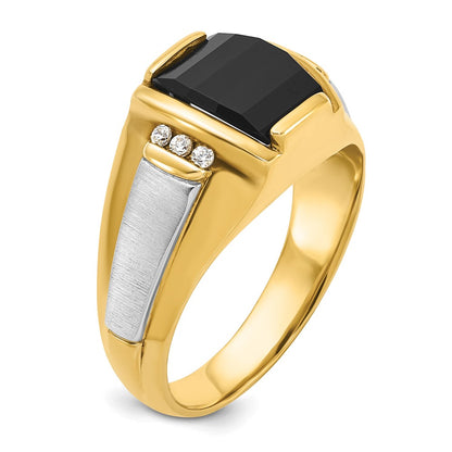 14k Two-tone Gold Men's Satin Onyx and 1/10 carat Diamond Complete Ring
