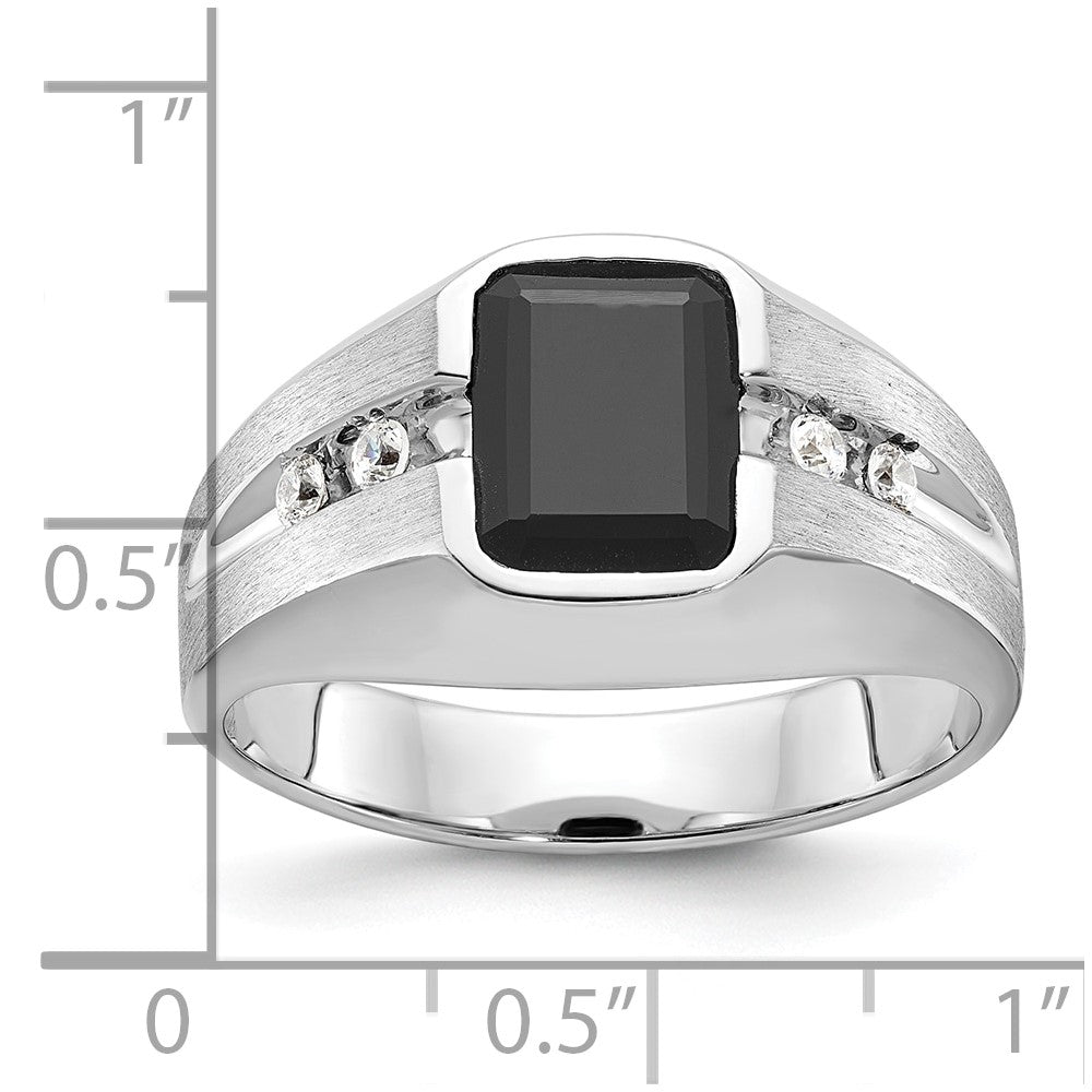 14k White Gold Men's Satin Onyx and 1/8 carat Diamond Complete Ring