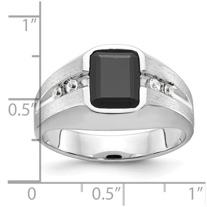 14k White Gold Men's Satin Onyx and 1/8 carat Diamond Complete Ring